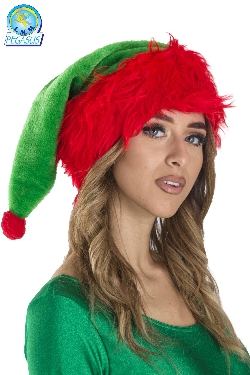 CAPPELLO ELFO DI BABBO NATALE CON PELLICCIA A PELO LUNGO VERDE